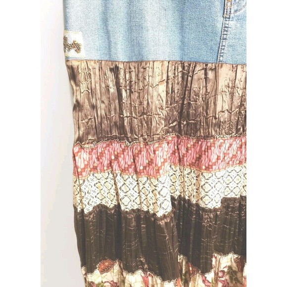 Venezia Boho Denim Skirt Women's 24 Mixed Media Western Mid Length - Picture 8 of 8